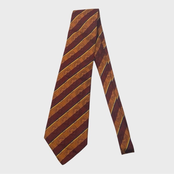 Vintage Burberry Orange Brown Striped Medallion Print Neck Tie